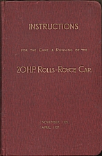 : Instructions for the care and running of the 20 H.P. Rolls-Royce car, 1930